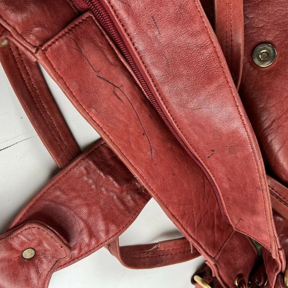 PAOLO MASI Italian Handbag Shoulder Bag Tote 100% Genuine Red Leather - Picture 8 of 12